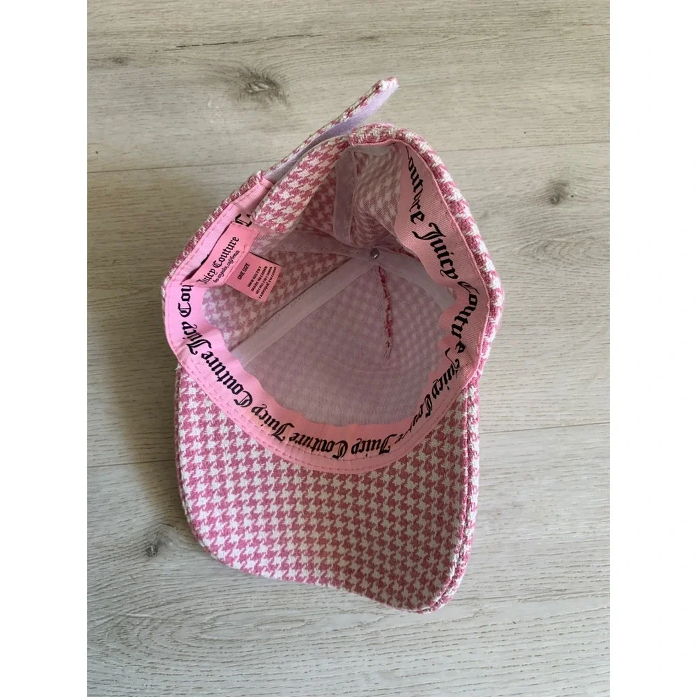 Juicy‎ Couture Pink Houndstooth Baseball Cap Logo Crest Hat Adjustable Y2K Style